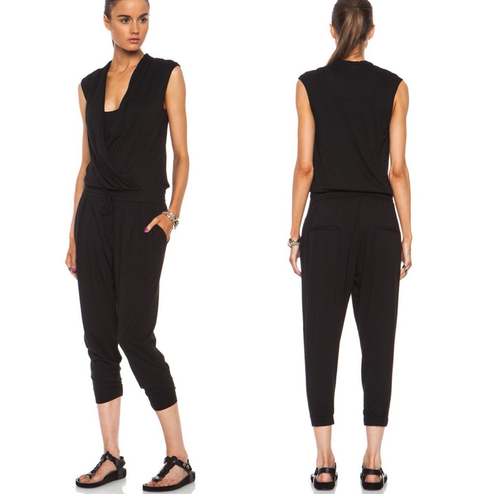 Helmut Lang Feather‎ Modal Blend Wrap Romper Jumpsuit Black Womens Size P or XS